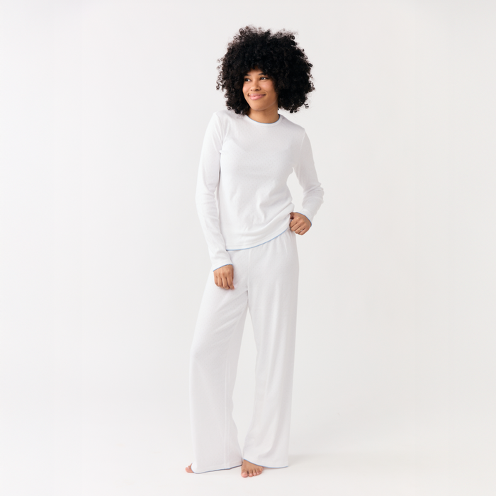 women's white pointelle pajamas set