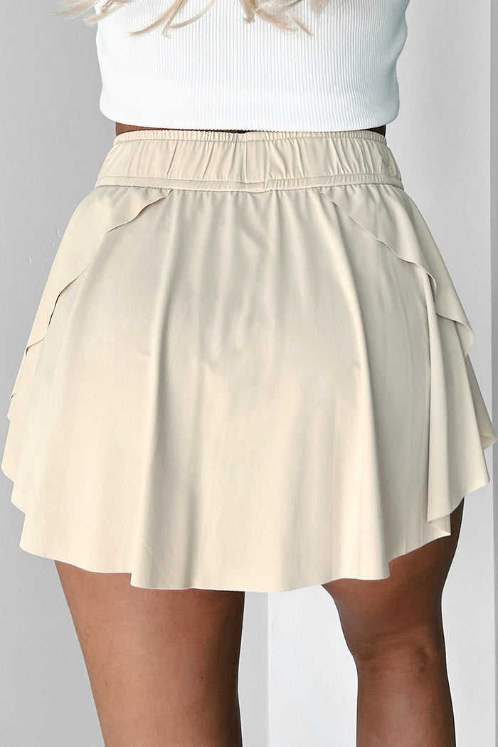 Yellow Cream Drawstring Elastic Waistband Lined Tennis Skorts