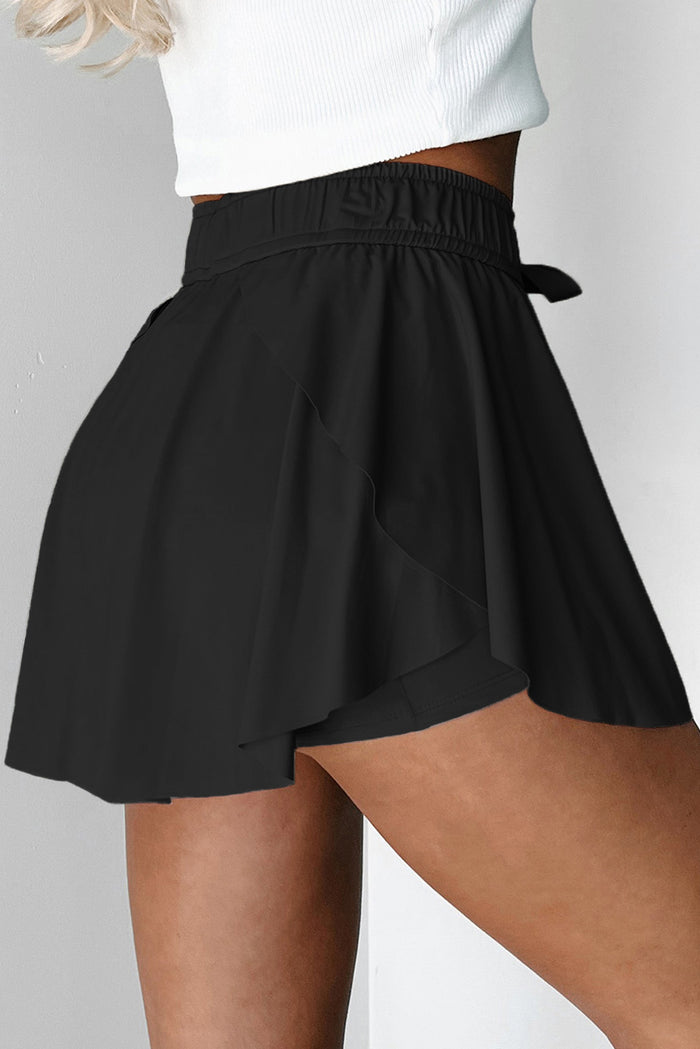 Yellow Cream Drawstring Elastic Waistband Lined Tennis Skorts