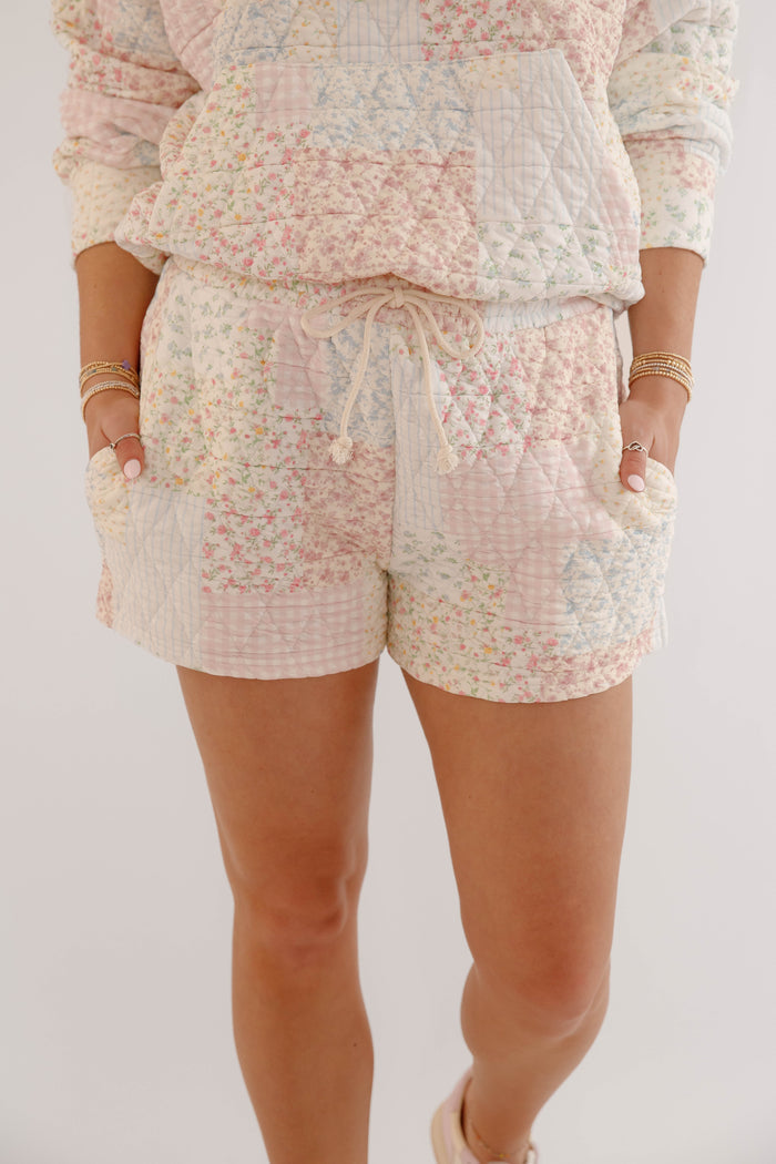 Patchwork Floral Shorts – Cottagecore Lounge Shorts – Quilted Pastel Shorts