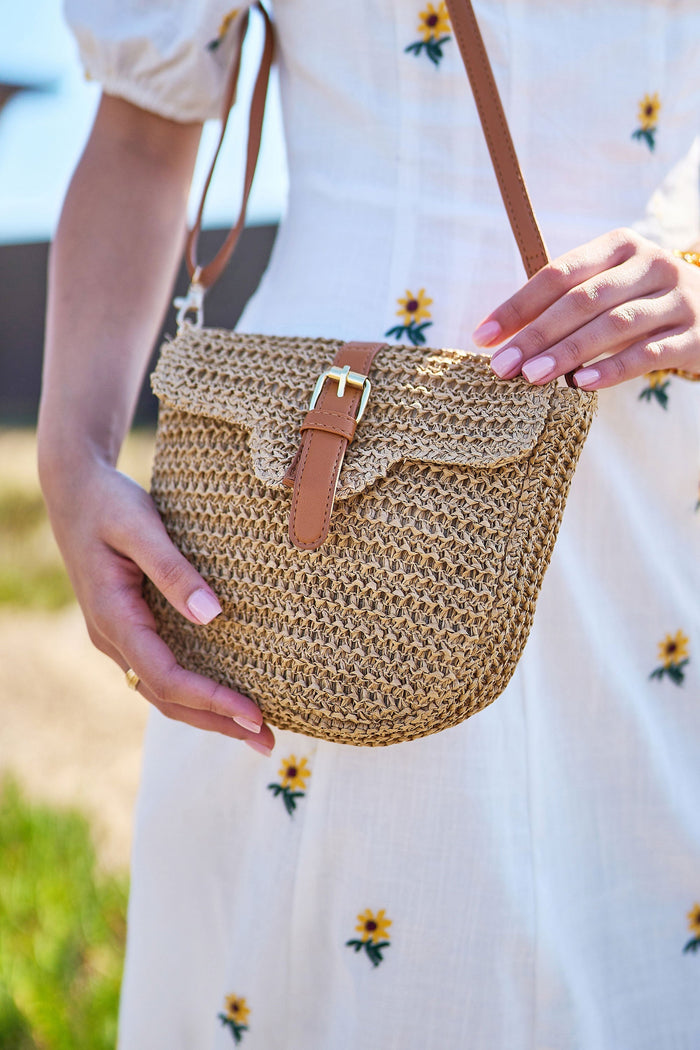 The Raffia Crossbody – Woven with Faux Leather Trim - Bascora