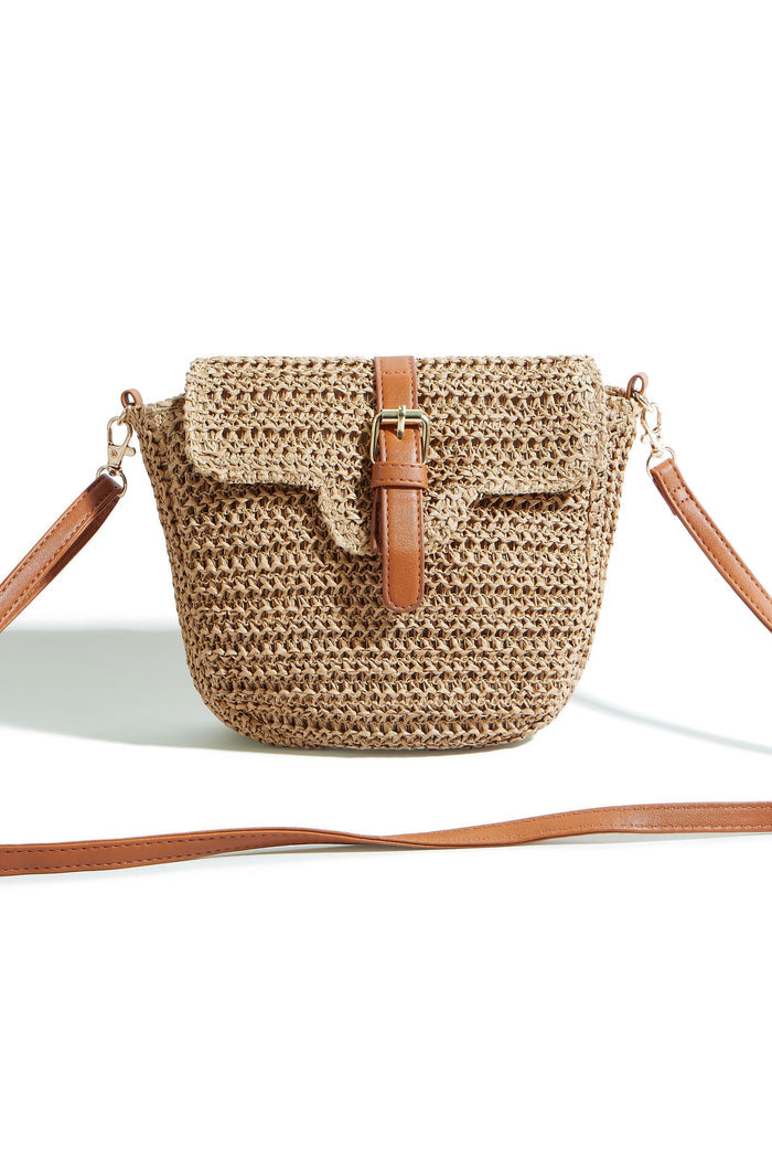 The Raffia Crossbody – Woven with Faux Leather Trim - Bascora