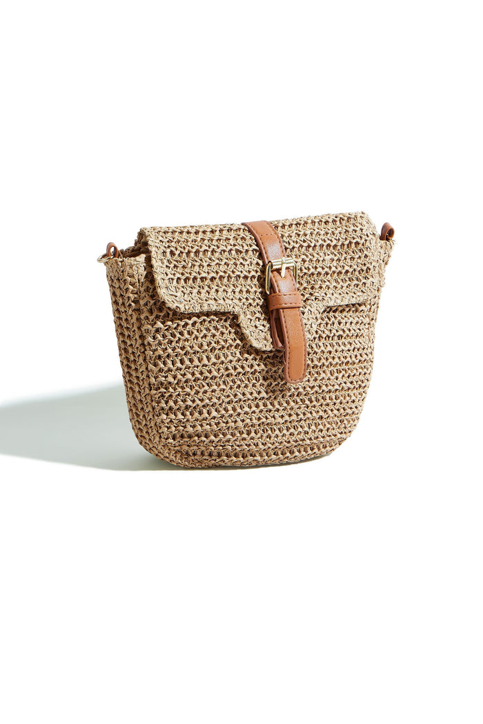 The Raffia Crossbody – Woven with Faux Leather Trim - Bascora