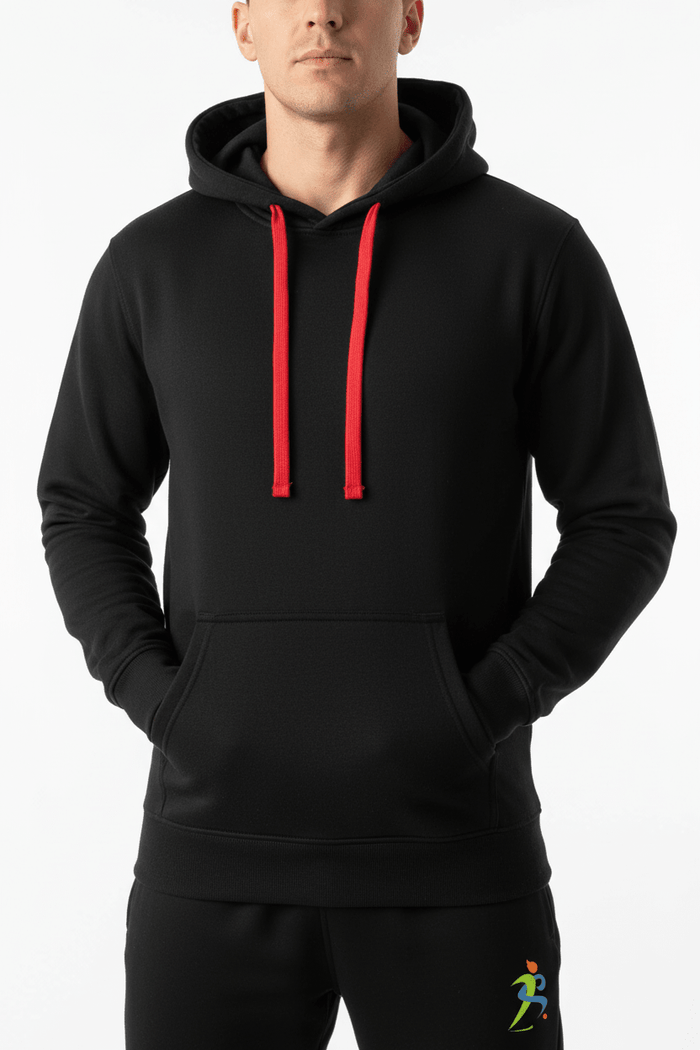 Zipzone Minimalist Black Hoodie | Premium Fleece with Red Drawstrings - Zipzone International