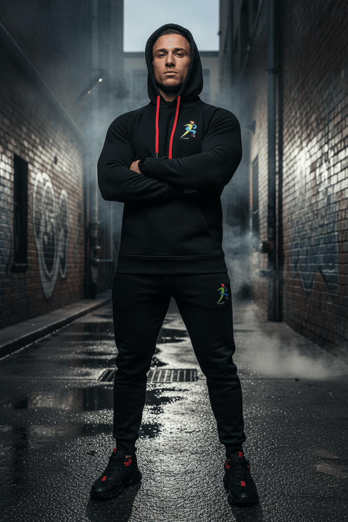 Zipzone Minimalist Black Hoodie | Premium Fleece with Red Drawstrings - Zipzone International