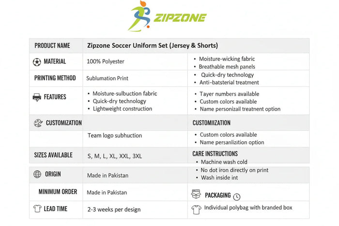 Zipzone Soccer Uniform Set - Jersey & Shorts - Zipzone International
